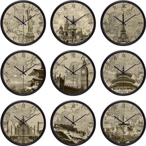 The World Time Zone Clock Brand Hotel Lobby Clock Roma NO. World Places of Interest Map Clock Ultra Quiet High-Gr Quartz Clock