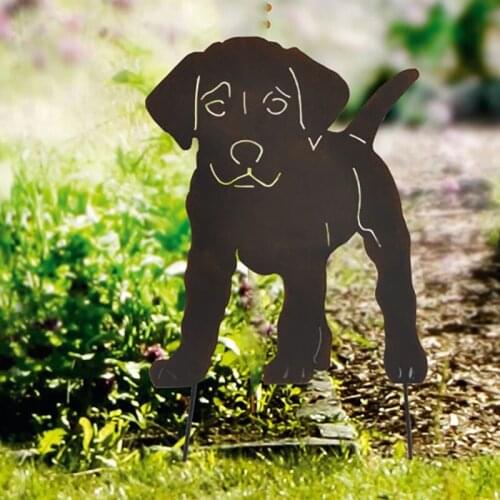 HOT Art Silhouette Puppy Dog Animal Insert Shape Wrought Iron Garden Stake Lawn Outdoor Yard Decor