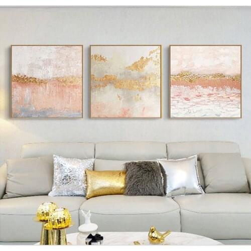 Pink abstract decorative painting, Nordic modern light luxury pink texture gold foil decorative painting living room background