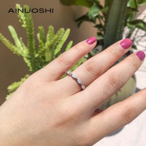 AINUOSHI 925 Sterling Silver Band Rings Marquise Cut 2.2 Carats SONA Diamond Bridal Full Eternity Anniversary Party Jewelry