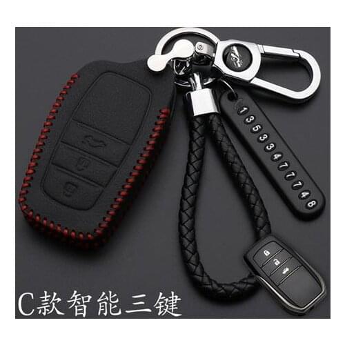 Leather Remote Car Keychain Key Cover Case For Toyota Camry CHR Prius Corolla RAV4 Prado 2019 2020 2021 Remote 3 button keyless