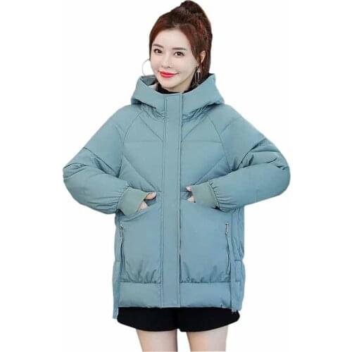 NEW Fashion Short Padded Jacket Women Winter Down Cotton Coat Thicken Hooded Big Pocket Casual Students Loose Warm Outwear KW348