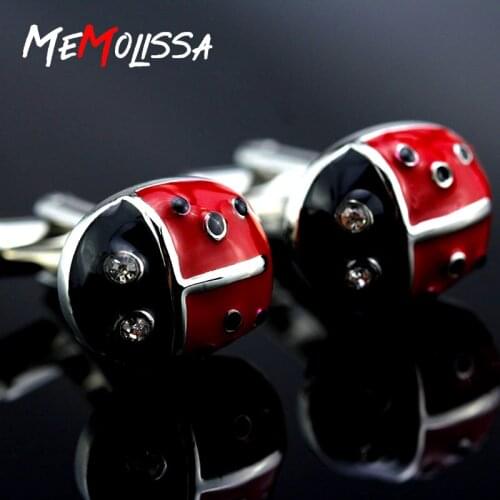 MMS jewelry shirt cufflink for women Brand cuff button Red Ladybug cuff link High Quality abotoadura Insect Cufflinks