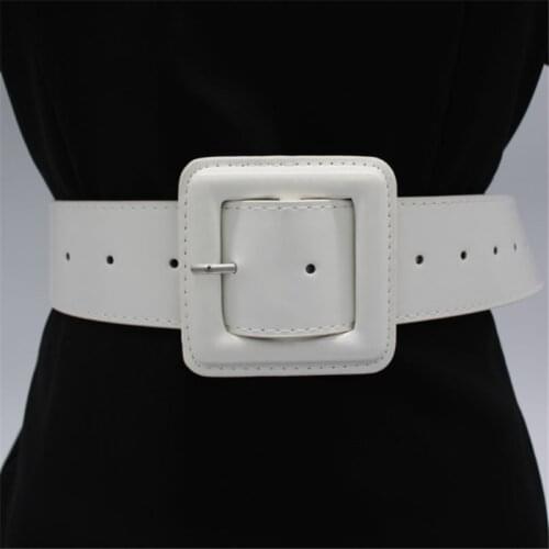 Big Square Buckle Belts For Women Bright Patent Leather Waist Black Pin Buckles Wide Belt Ladies Casual Dress Waistbands Femme