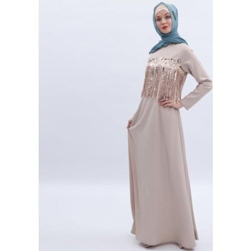 Dubai fashion muslim sequined tassel beading abaya female full length big swing islamic robes prayer service clothing wq2085
