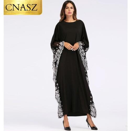 Abaya Dubai Muslim Dress Costumes Hui Dubai Lace Side Bat Sleeve Robe Large Size Womens Dress