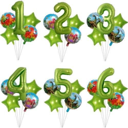 5pcs 18 Inch Round Dinosaur Happy Birthday Balloon 40 Inch Number Foil Balloon Set Baby Shower Kids Birthday Party Decoration