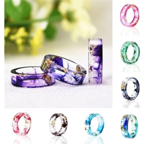 2019 New Colorful Round Rings for Women Men Clear Wood Resin Ring Handmade Dried Flower Epoxy Rings Party Jewelry Gift