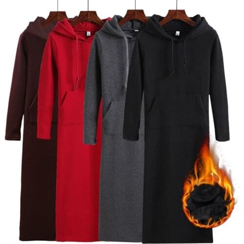 New Autumn Winter Fashion Long Hoodies Women Sweatshirt Dress Casual All Match Pullovers Coats Slim Mid-Calf Hooded Coat Mw119