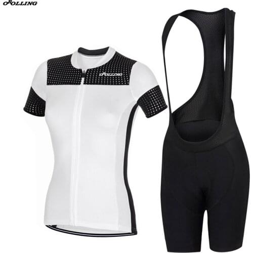 New Women DOTS CLASSICAL RACE Team Cycling Set Bib Customized Road Mountain Race OROLLING ZIPPER Pocket