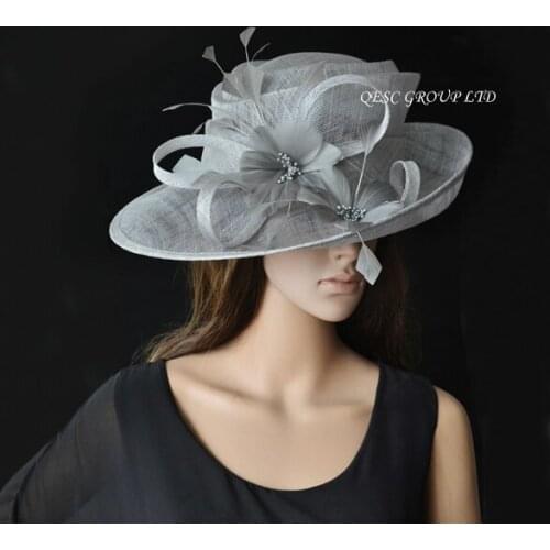 Wholesale NEW Silver big hats Wide brim Church Sinamay womens hat for Derby,wedding,church,party.brim width 14cm