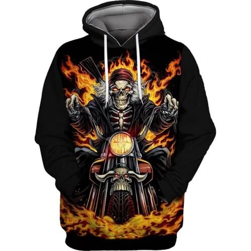 Papertiger Black Sky Flame Motorcycle Skull Print Casual Mens Sportswears