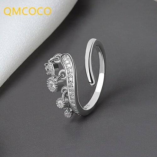 QMCOCO 925 Silver Minimalist Zircon Bamboo Dot Zircon Ring For Fashion Women Cute Simple Fine Jewelry Accessories Gifts