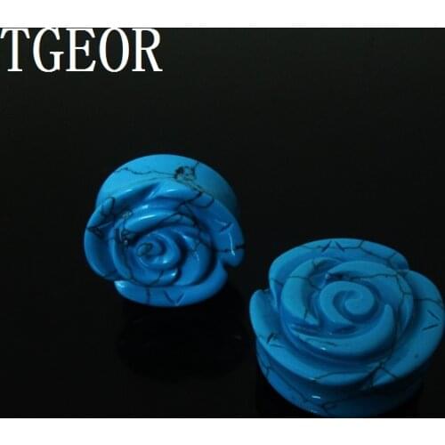 Retail 1 pair mixed 10 gauges natural Synthetic created stone ear expander organic opal flower ear plug NICE