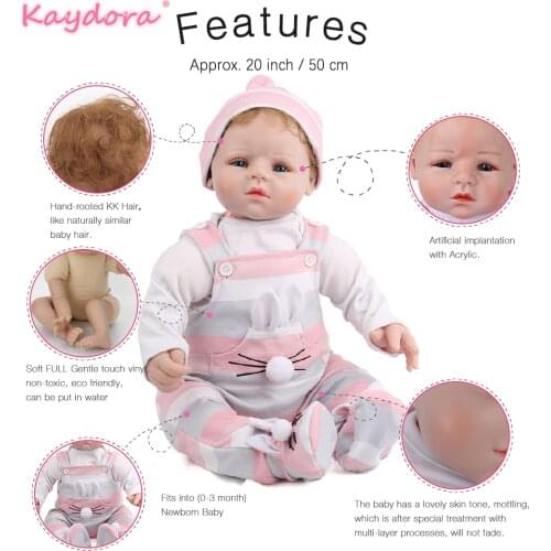 KAYDORA 20" New Arrival Realistic Reborn Baby Doll 50CM Lifelike toddler Baby Boneca girl kid toy lol bebe doll Birthday Gifts