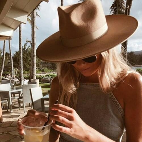 100% Wool Classical Wide Brim Porkpie Fedora Hat Camel Black Hats Men Women Crushable Winter Hat Derby Wedding Church Jazz Hats