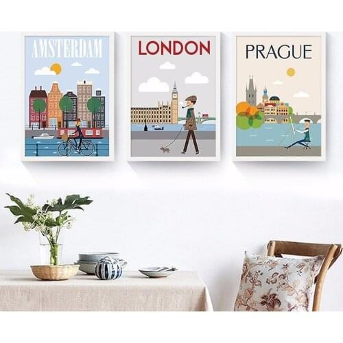 Nordic Modern Minimalist City Landscape Art Poster Oil Painting Living Room Wall Canvas Painting Pictures Home Decorative Mural