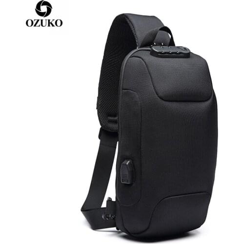 OZUKO Brand Men Waterproof Messenger Bags Chest Pack Anti-theft Unisex Mens Shoulder Bag Sports Bag for Boys and USB Port
