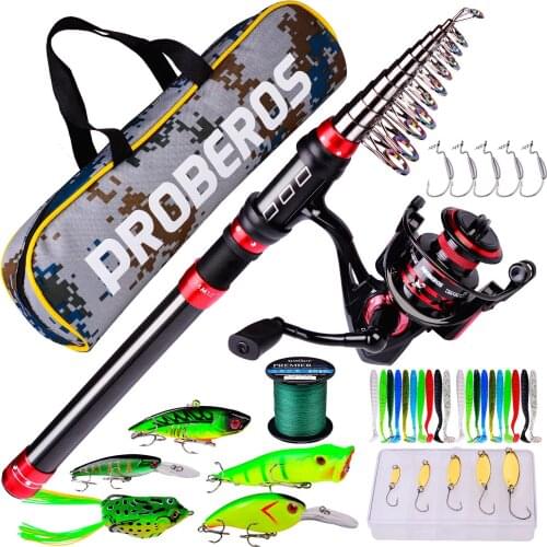 Proberos 1.8-3.6m telescopic fishing rod combo spinning reel fishing set Short travel stick carp bass pike feeder rod full kit