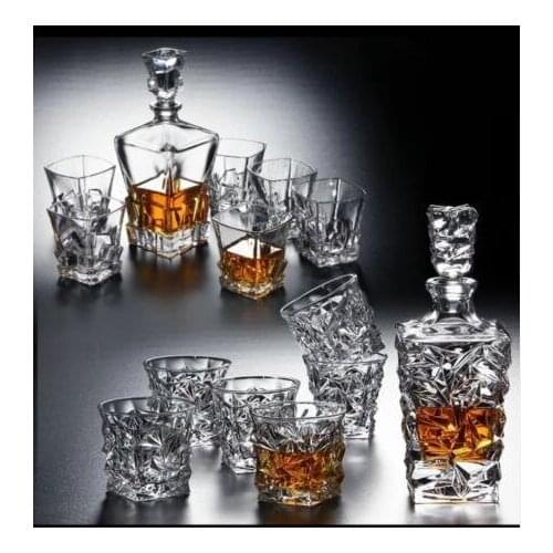 High quality 7pcs/set wine glass bottle luxury gold rim drink glass Party Brandy Snifters Beer Steins drinking Cocktail Glasses