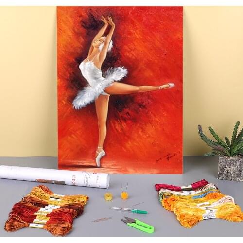 Woman Dance Printed Fabric 11CT Cross-Stitch Complete Kit DIY Embroidery DMC Threads Handmade Hobby Sewing Craft Promotions