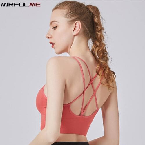 Women Sport Bras Shockproof Padded Yoga Bra Female Gym Vest Cross Bandage Push Up Tops Solid Running Underwear Fitness Sportwear