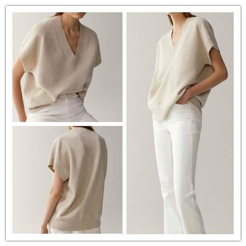 Women Sweater 2020 Autumn New V-neck Knitted Ladies Short Sleeve Vest Top