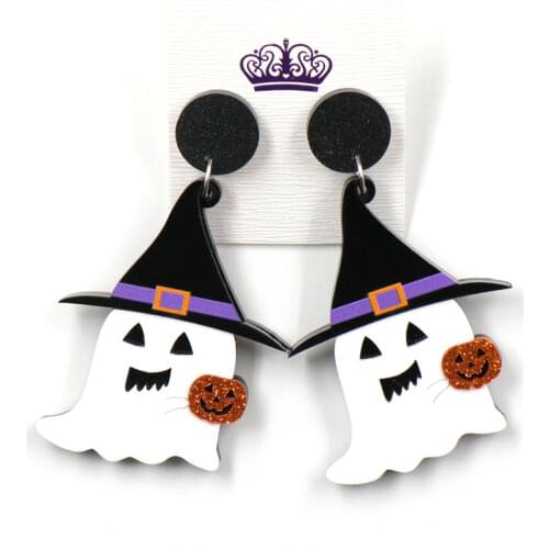 1pair ) ER1162-50mm Halloween Ghost Dangle Earrings Halloween Earrings Glitter Acrylic Earrings