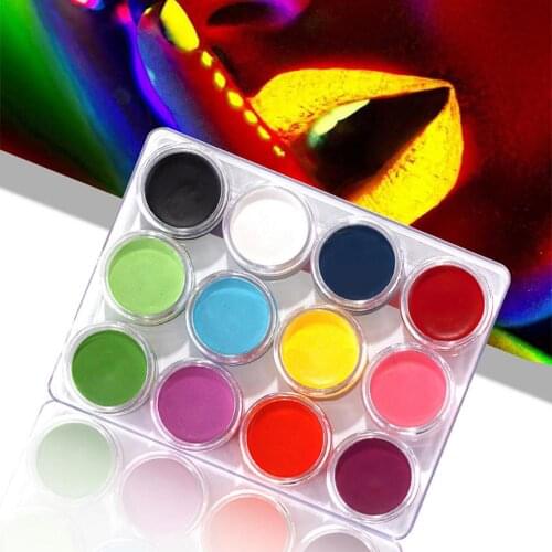 12PCS/Set Neon Fluorescent Body Art Painting Luminous Makeup Pigment UV Paints Face Make Up For Birthday Halloween Party
