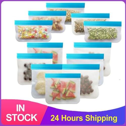 12 Pieces/Set Silicone Bag Frosted PEVA Food Preservation Bag Reusable Leak-Proof Top Zipper Lock Bag Sandwich Food Storage Bag