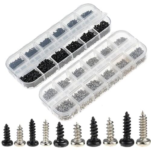 1200pcs/box Micro Glasses Screws Round Head Self-tapping Electronic Small Wood Screws Nails Kit Pc Screw Set M1 M1.2 M1.4 M1.7