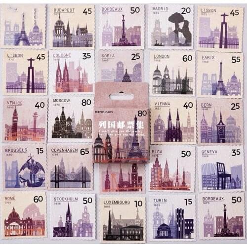 46 pcs Boxed Sticker Stamp Countries Mini Diary Stickers Decorative Stick Label for Notebook Journey Book