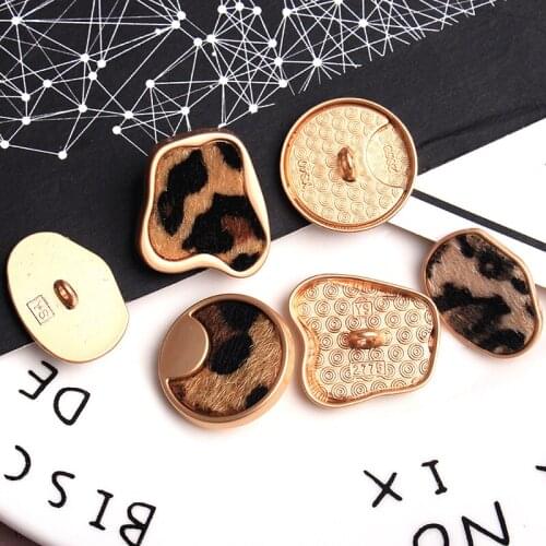 5pcs Metal Button Leopard Diamond transparent Round woman Blazer Decorative Coat Alloy High-quality irregular shape buttons