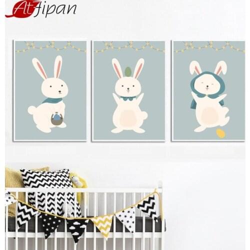 Atfipan Cute Rabbit Cosplay Canvas Painting Nordic Posters Animal Cartoon Decorative Pictures For Kids Room Decoration Artworks