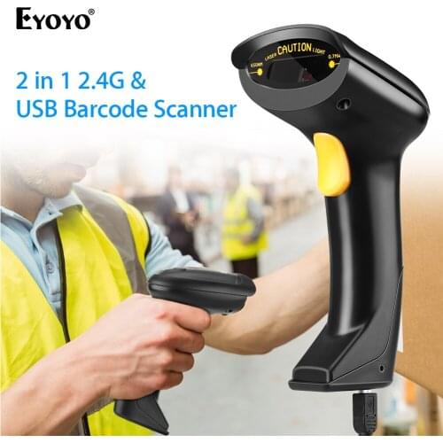 Eyoyo EY-800 1D Wireless Barcode Scanner USB 2-in-1 2.4G 1D Bar code Scanner with USB Receiver PC POS Multi Languages Scanner