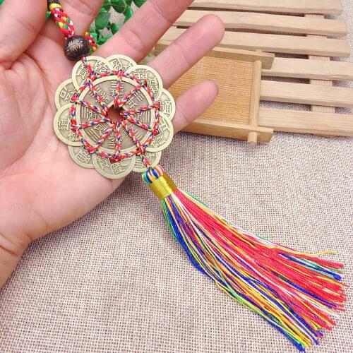 Alloy antique copper coin Decorative pendant Colored rope weaves Safe Pendant Home living room bedroom car decoration pendant