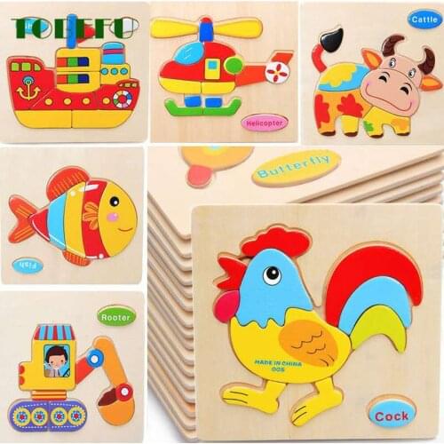 Wooden Puzzle Cute Cartoon Animal Intelligence Educational Brain Teaser Children Tangram Shapes Jigsaw Toys Kids Baby Gifts