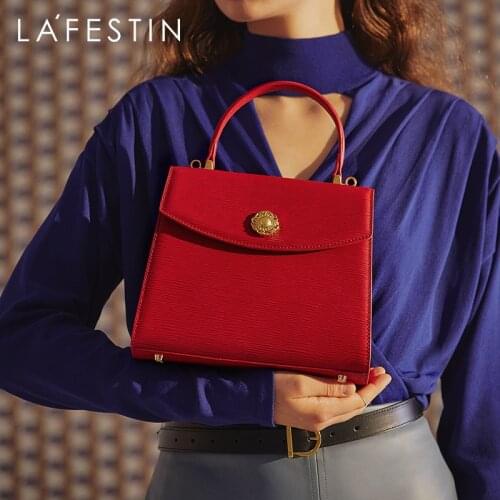 LA FESTIN Designer Handbag 2021 New Trendy Water Ripple Retro Shoulder Messenger Leather Bag Luxury Brand Top Handle Bag Fashion