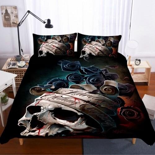 Home Textiles 2/3PCS 3D Design Digital Printing Bedding Set Duvet Cover Pillowcase Bedclothes Dropshipping Purple Rose Skull