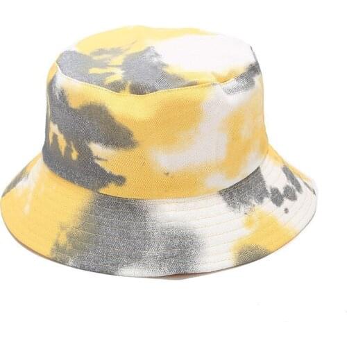 Double-sided Wearing Cap Visor Color Bucket Hat Men and Women Cotton Flat Sun Hat Reversible Sun Tie Dye Fisherman Hat D 136