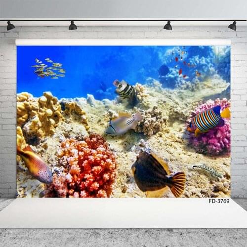 Photo Backgrounds Undersea World Fish Coral Vinyl Cloth Backdrop for Baby Shower Children Birthday Photocall Photography Props