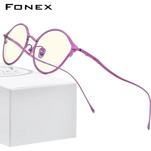 FONEX Pure Titanium Anti Blue Light Blocking Glasses for Women Retro Round Men 2020 New Vintage Anti-Blue Rays Eyeglasses FAB012