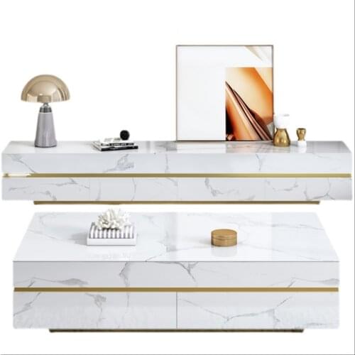 Italian slate tea table TV cabinet combination luxury modern minimalist home living room new small household storage cabinet