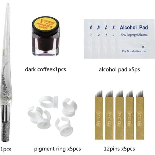 Microblading Eyebrow Tattoo Practice Kit Manual Tattoo Pen Practice Pigment PCD Tattoo Needles Permanent Makeup Tattoo Supplies
