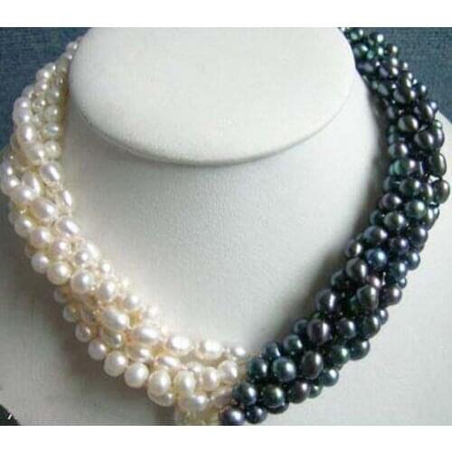 New Arrival 5rows 7-8mm White&black Pearl Necklace Chain 18inch Women Girl Fashion Jewelry Design Make Wholesale Price