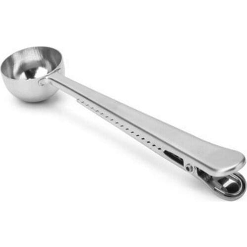Wholesale Creative Metal Stainless Steel Ground Coffee Tea Measuring Scoop Spoon With Seal Clip LX4884