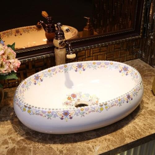 Oval Artistic hand maded hand painted ceramic porcelain wash basin lavabo sink Bathroom sink ceramic bowl sink
