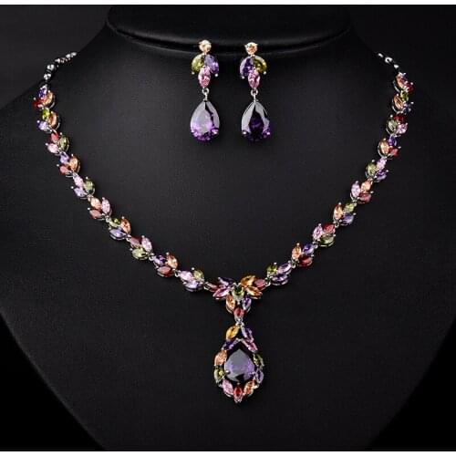 GAOLA 3 Colors Mona Lisa Marquise & Oval Stone Cubic Zirconia Necklace and Earrings Wedding Jewelry Set GLN0127