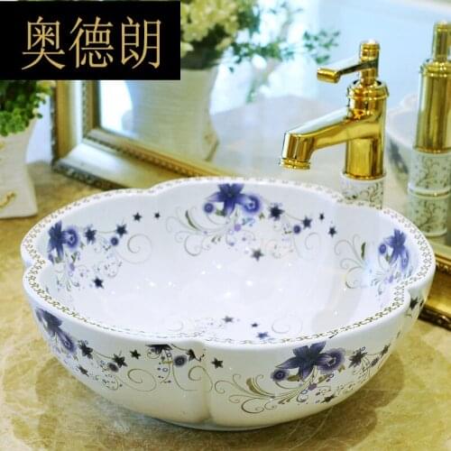 Petal shape Jingdezhen art basin washbasin basin basin-violet