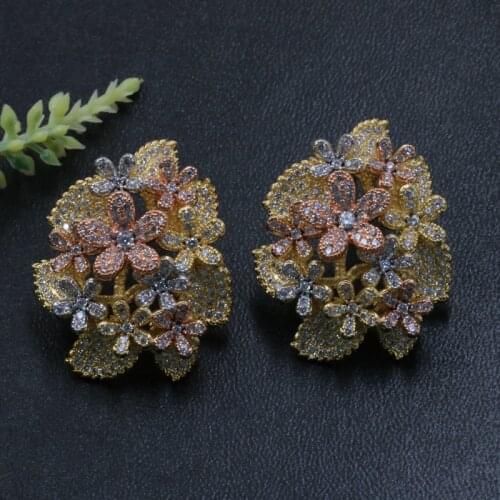 Lanyika Fashion Jewelry Luxury Lovely Flower with Leaf Earrings Stud Micro Pave Wedding Engagement Popular Earring Best Gift